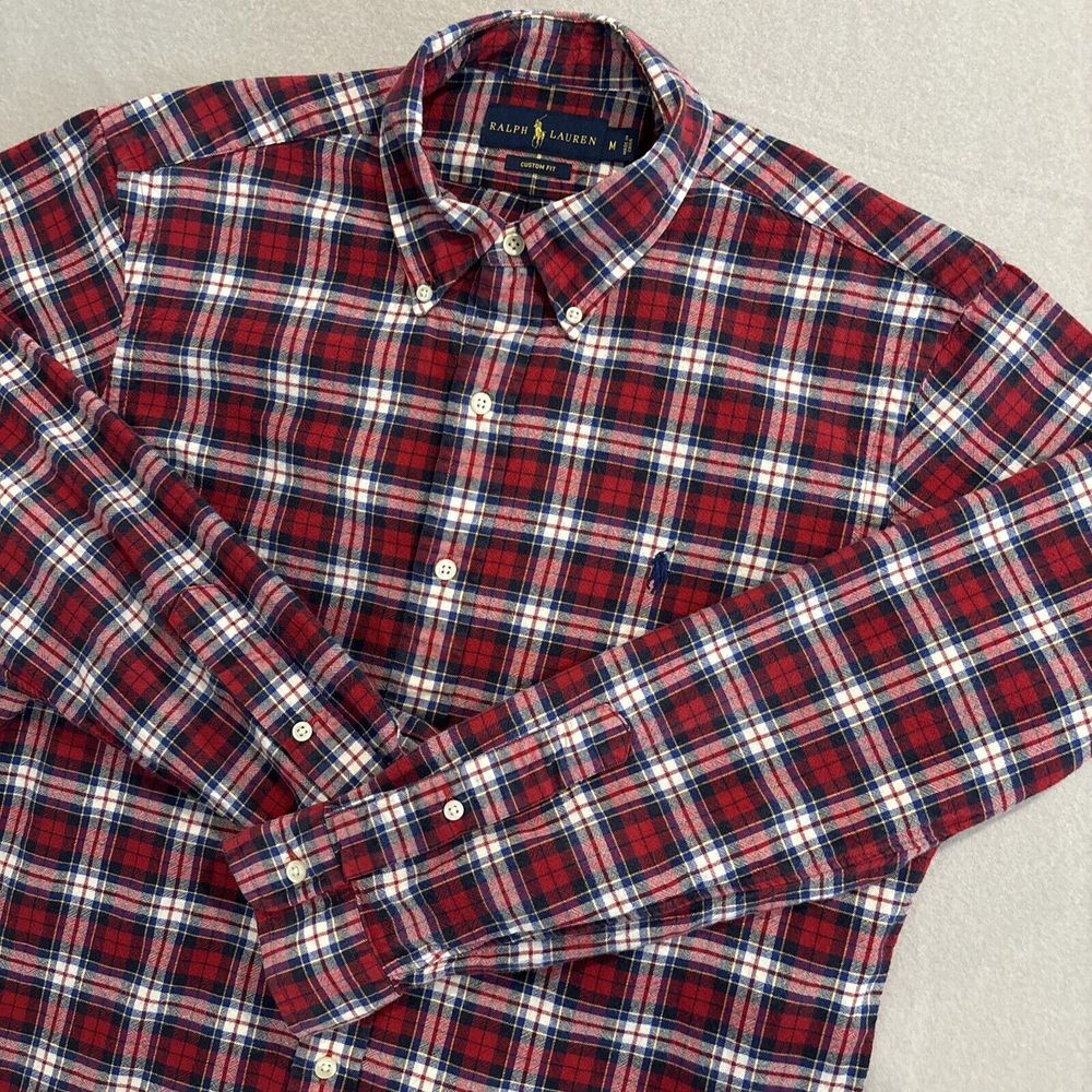 Ralph Lauren MEDIUM RED/NAVY/Plaid Button Down Men's Long Sleeve Shirt EXCELLENT